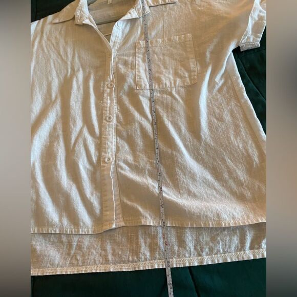 White Linen Short Sleeve Button Up Shirt Size Large - Picture 4 of 6